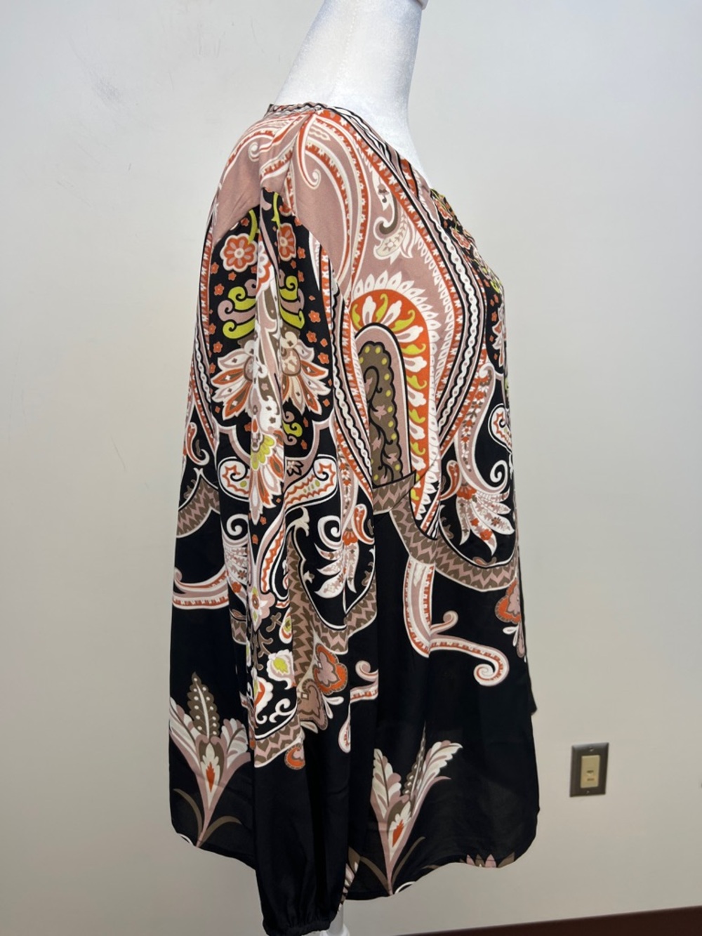Belle by Kim Gravel Blouse Black, Pink, Lime & Orange Floral Print Boho Size 3X - Picture 10 of 14